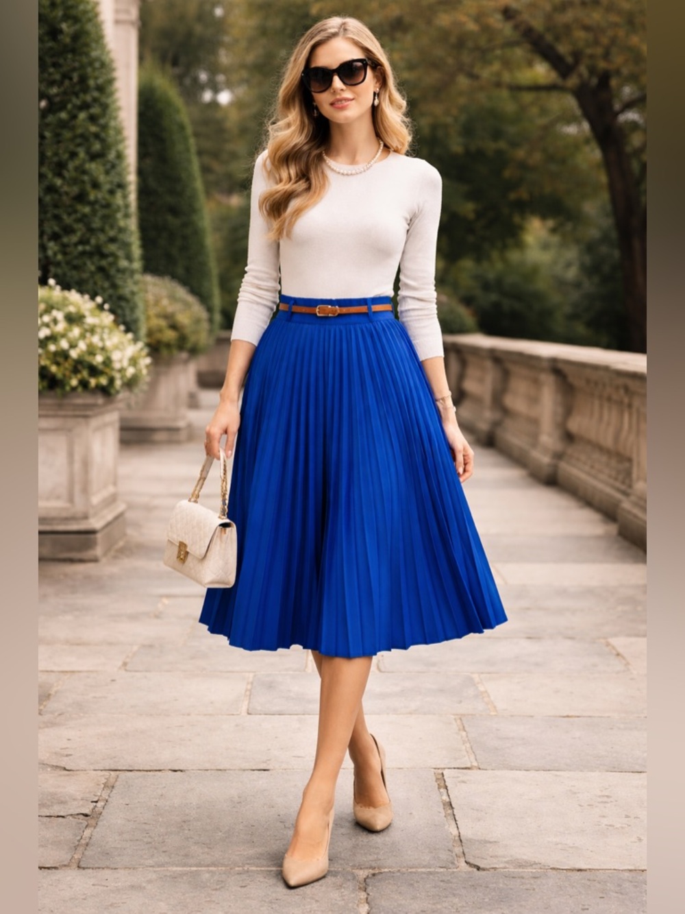 Classic Pleated A-Line Skirt in Royal Blue